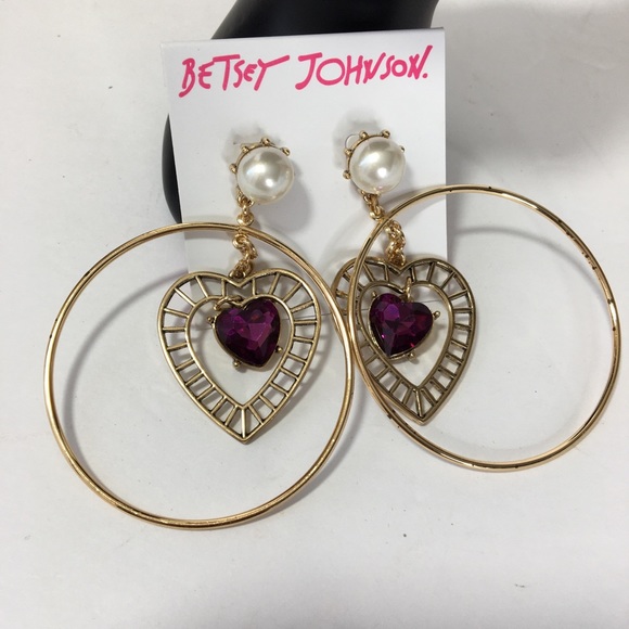 Betsey Johnson Jewelry - Betsey Johnson hoop & heart earrings